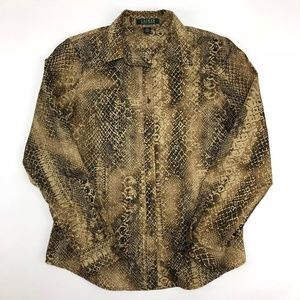 Ralph Lauren long sleeve reptile print blouse, med